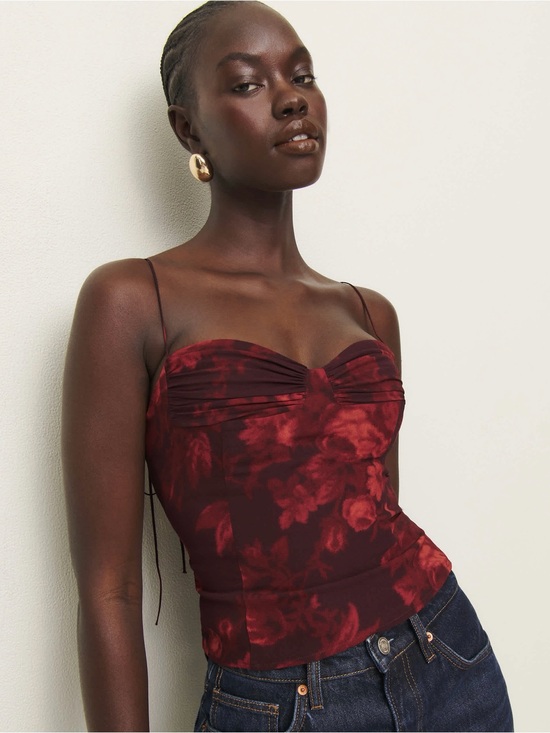 Reformation Tops - Reformation Burgundy Red Floral Bustier Camisole